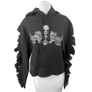 Women's Black Die Hard Die Harder Skull Gothic Cutout Hoodie Sweatshirt Top M